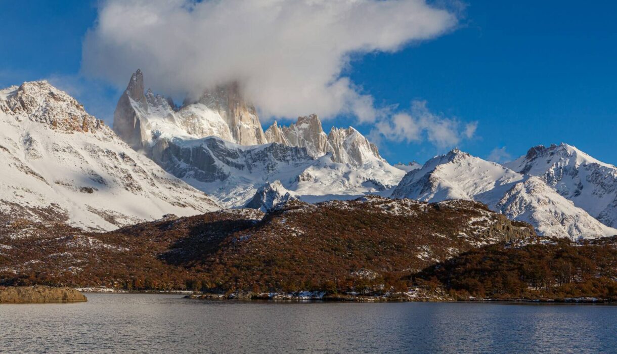 mountains over lake