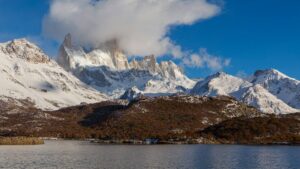 mountains over lake